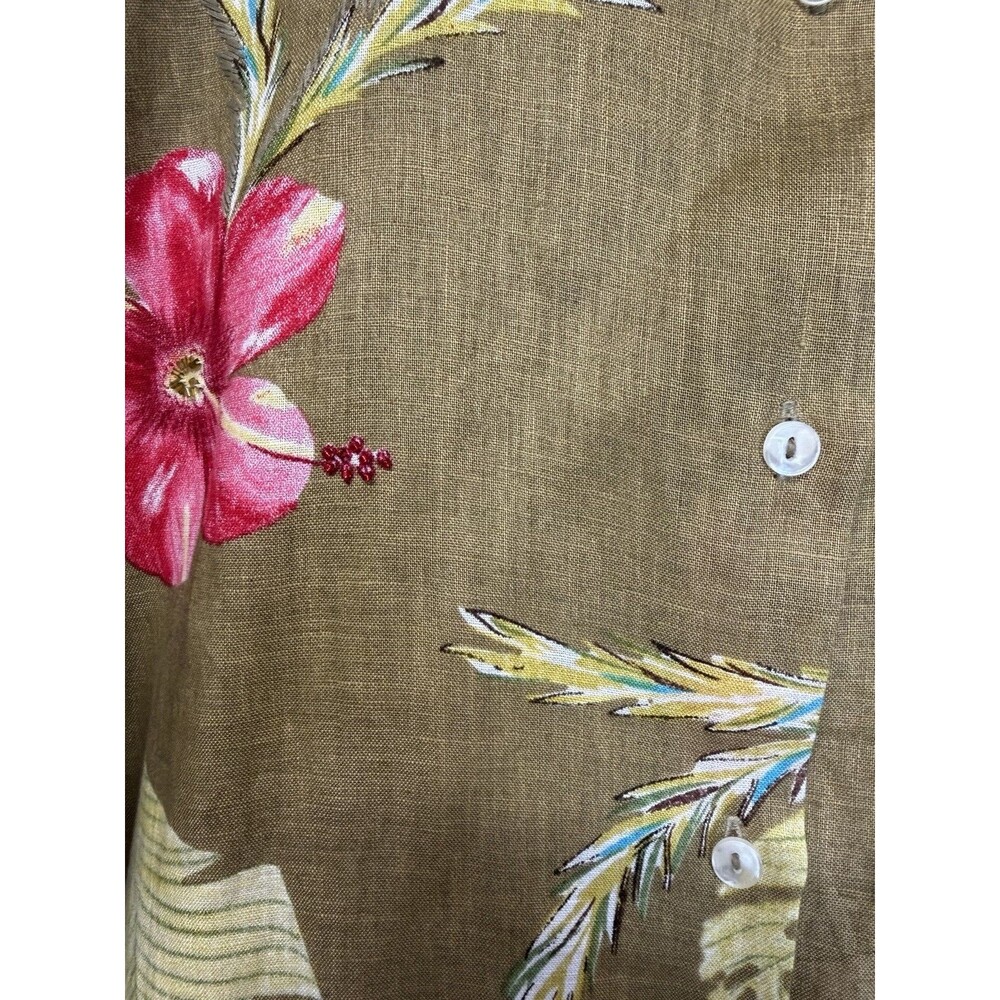 VTG John Paul Richard Top Women Button Shirt 100% Linen Hawaiian Shirt Beaded L - Picture 3 of 14